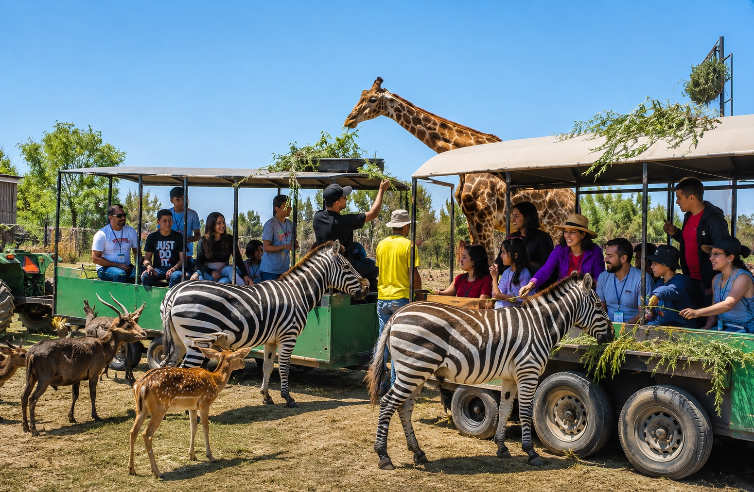 Recorrido de safari entre jirafa, cebras y otros animales en Parque Safari Chile