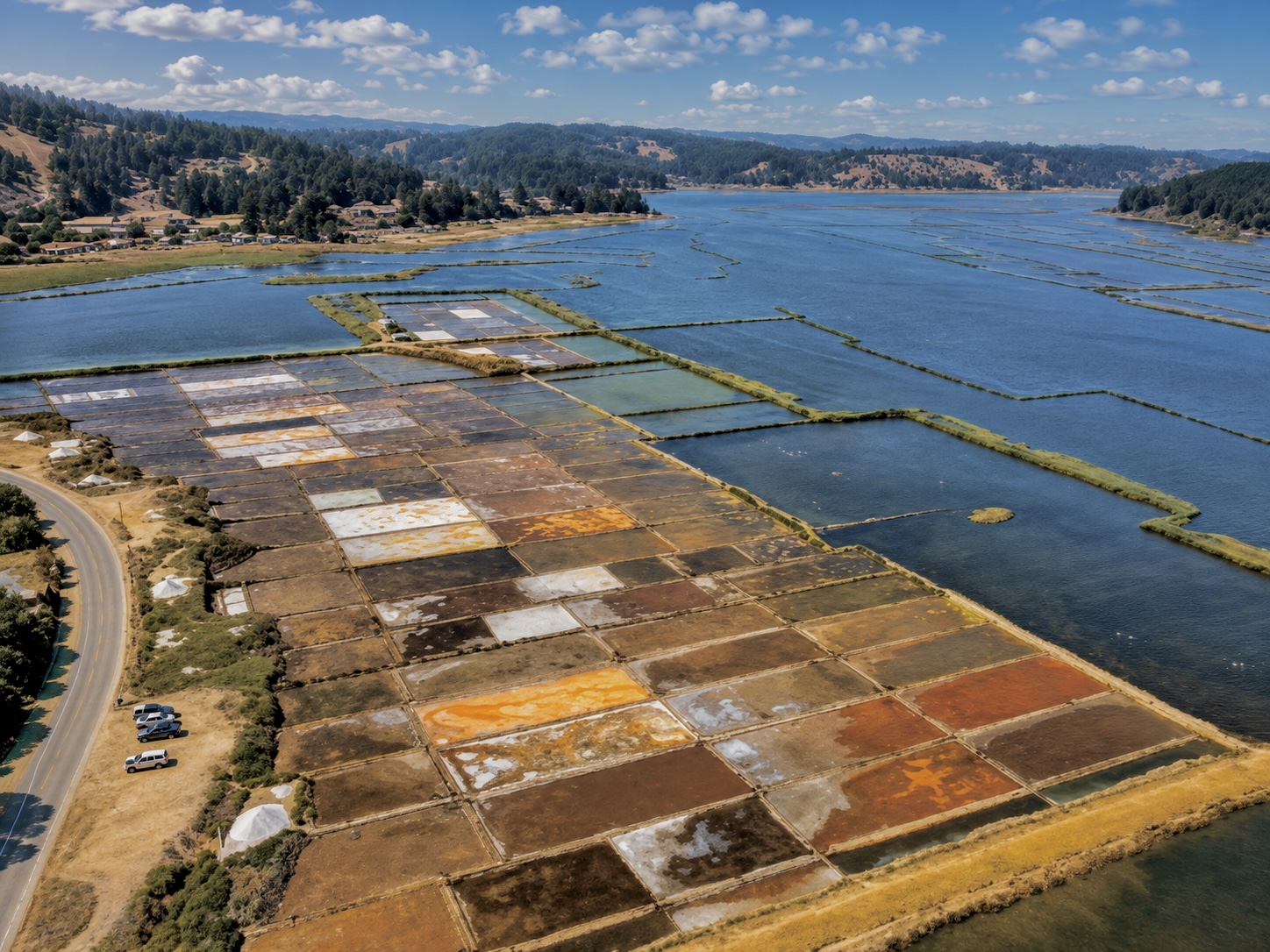 Vista aérea de los cuarteles de evaporación de las Salinas de Cáhuil