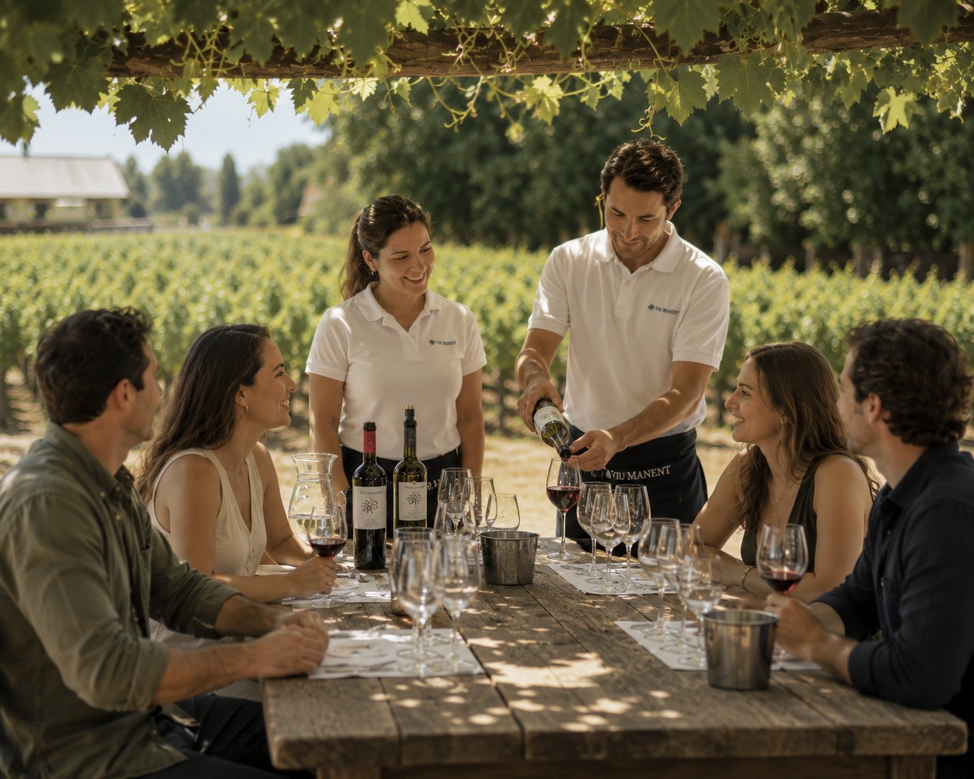 Degustación de vinos bajo las parras en Viña Viu Manent